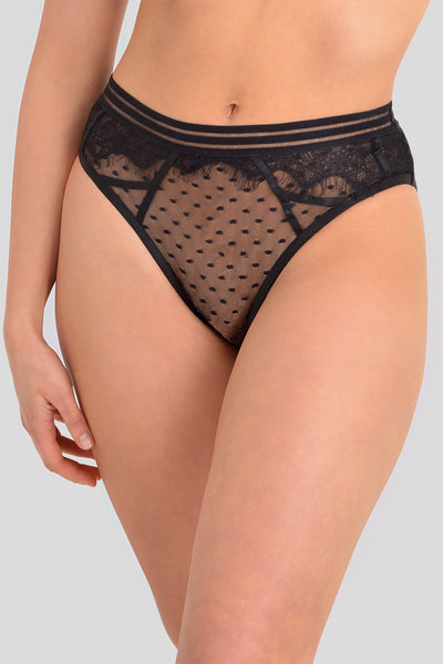 Black, Polka Dot, High-hip knickers with Striped Elastic Waistband